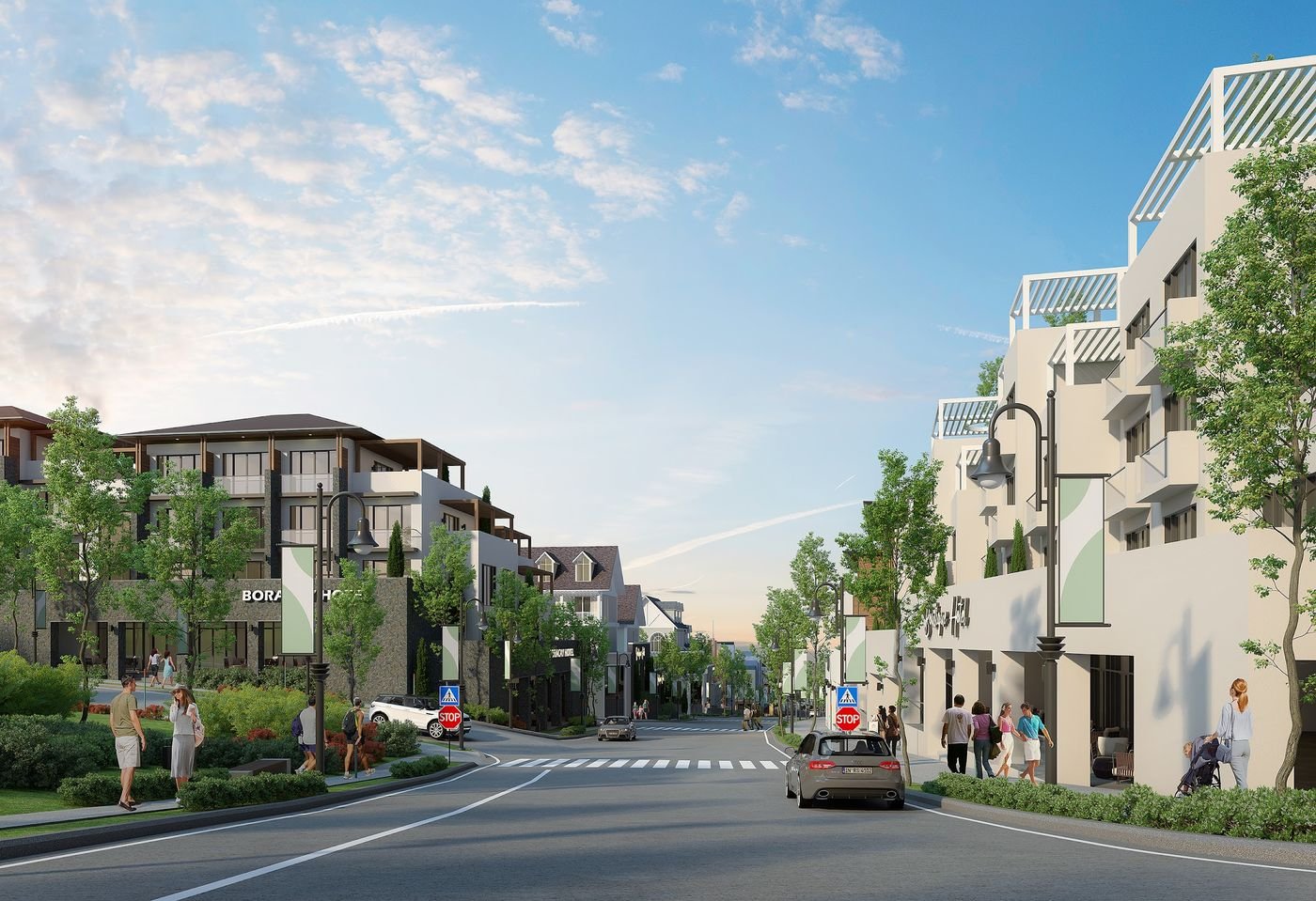 Render of the Boutique Hotel District streetscape
