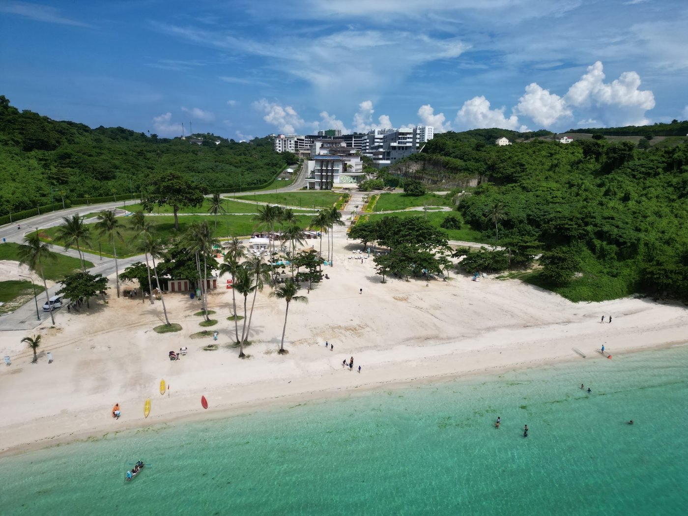 Boracay Newcoast beach with the township hotels behind