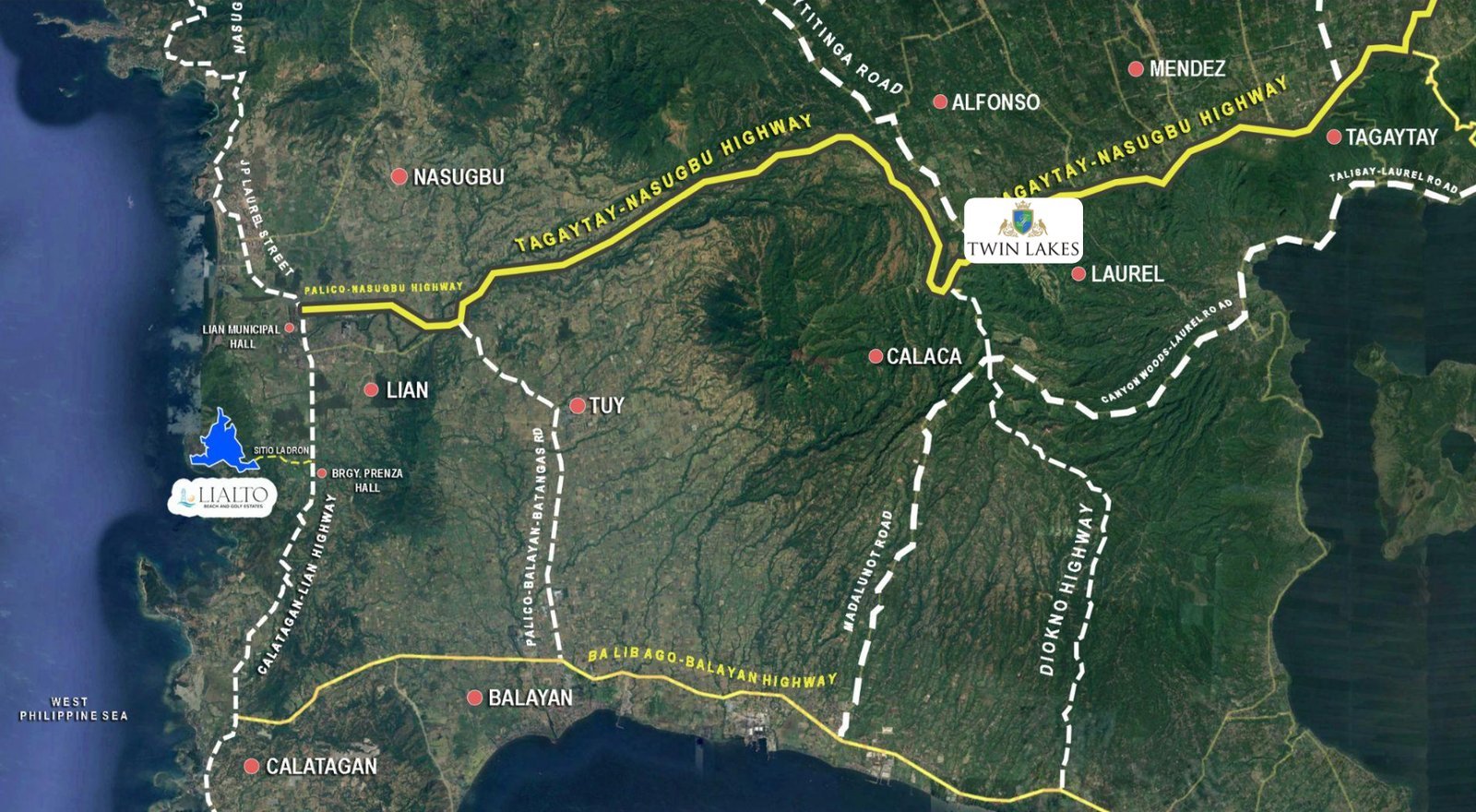 Vicinity map showing Lialto in Lian, Batangas